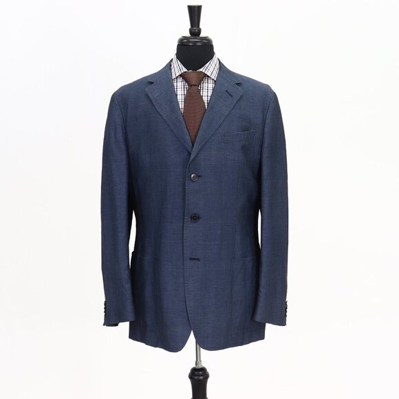 Z Zegna 44L Blue Solid 3-Button Sport Coat Blazer Jacket G355